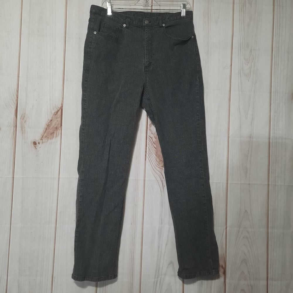 Chico's Design 2.5 Ladies 14 Gray Straight Leg Jeans High Rise Dark Wash Denim‎